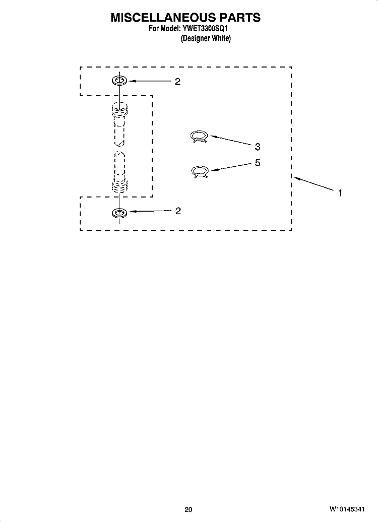 MISCELLANEOUS  PARTS, OPTIONAL PARTS (NOT INCLUDED) Diagram and Parts List for YWET3300SQ1  Whirlpool Washer Dryer Combo
