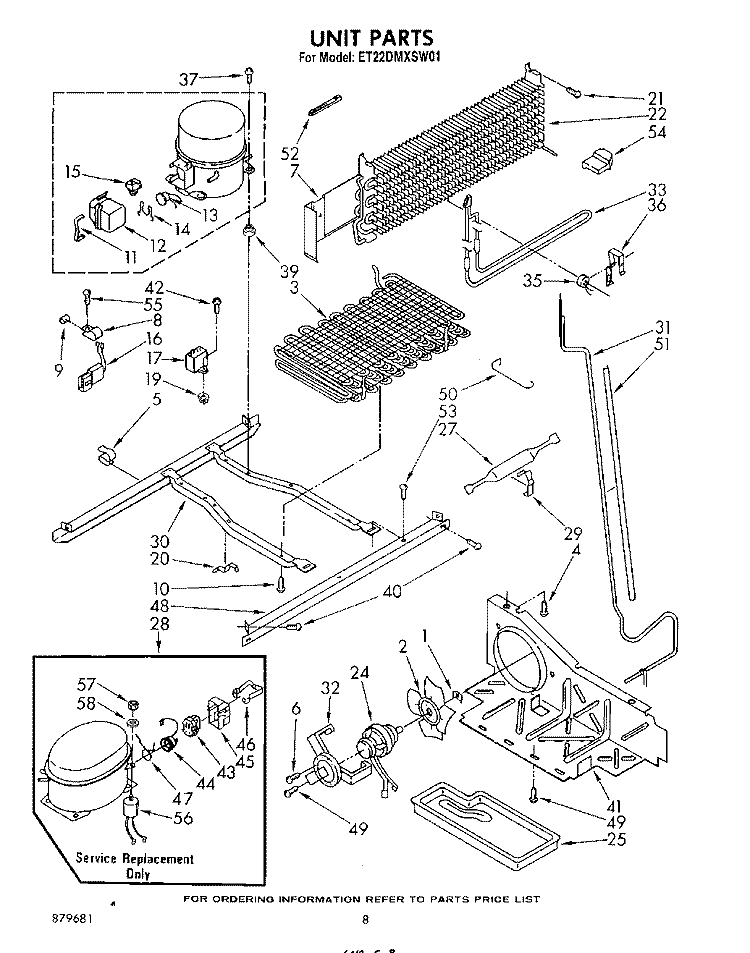UNIT Diagram and Parts List for ET22DMXSW01  Whirlpool Refrigerator