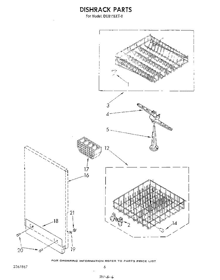 DISHRACK Diagram and Parts List for DU8116XT0  Whirlpool Dishwasher