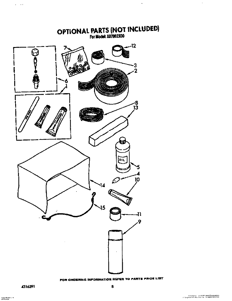 OPTIONAL Diagram and Parts List for X07002X00  Roper Air Conditioner