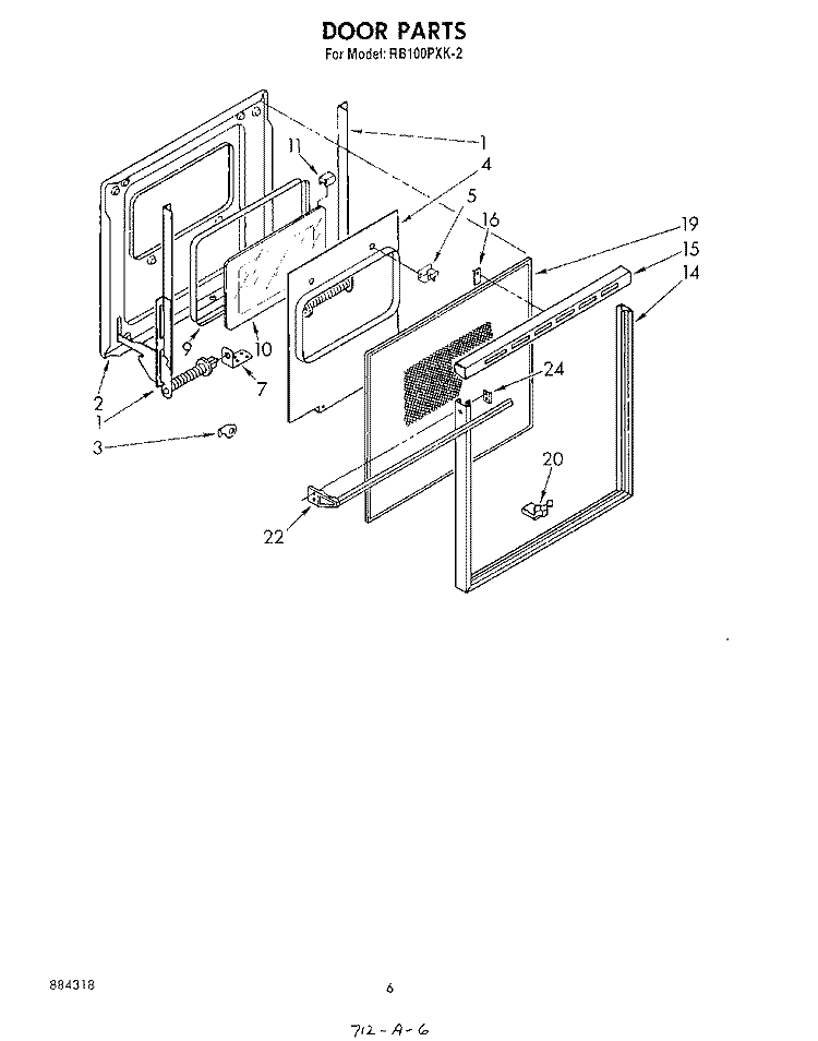 DOOR Diagram and Parts List for RB100PXK2  Whirlpool Wall Oven