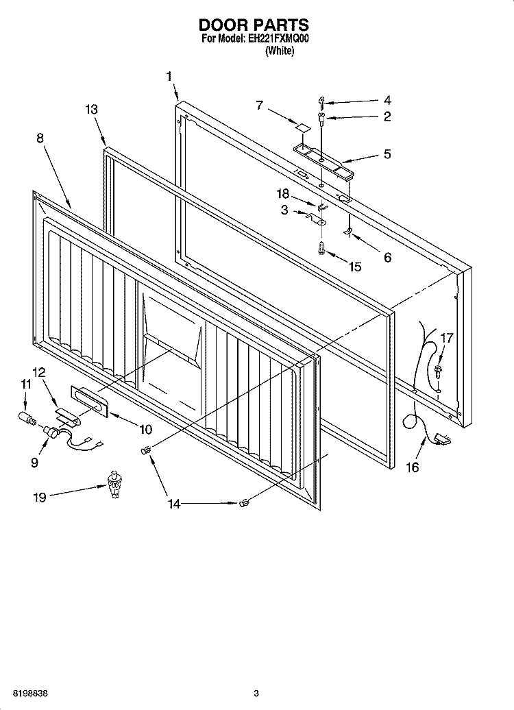 DOOR PARTS Diagram and Parts List for EH221FXMQ00  Whirlpool Freezer