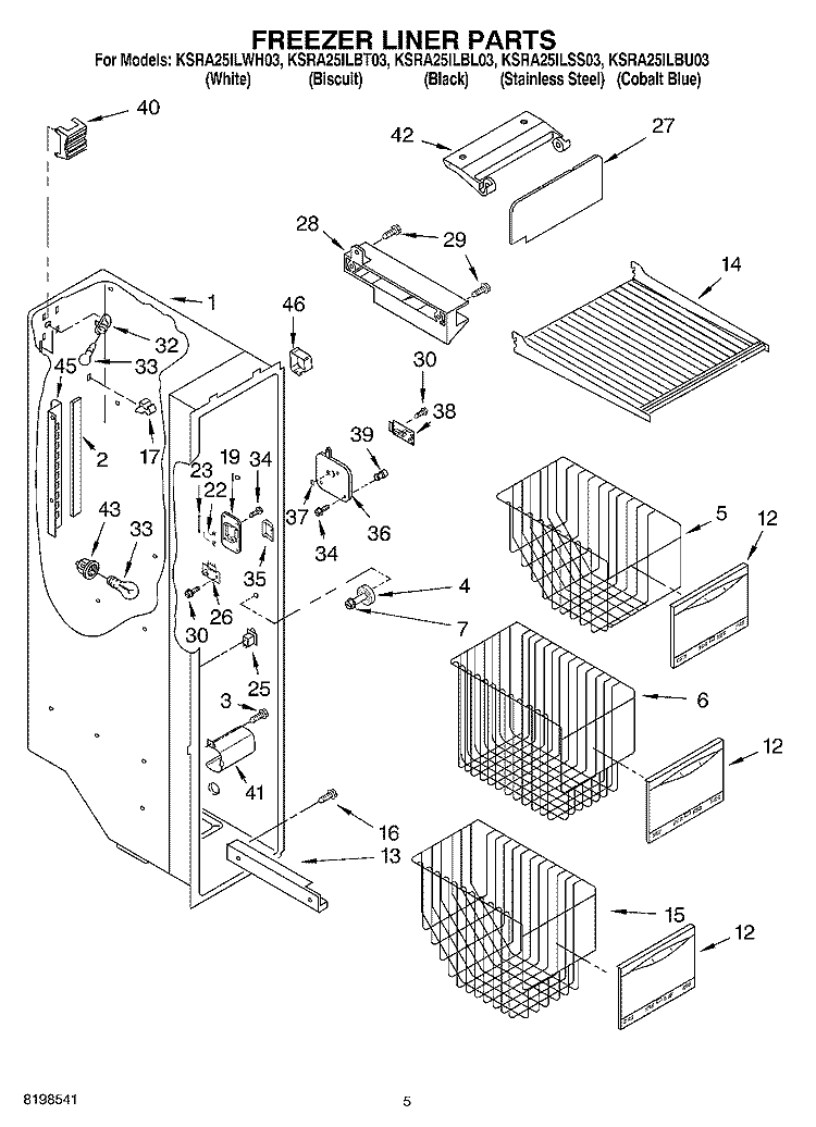 FREEZER LINER PARTS Diagram and Parts List for KSRA25ILBT03  KitchenAid Refrigerator