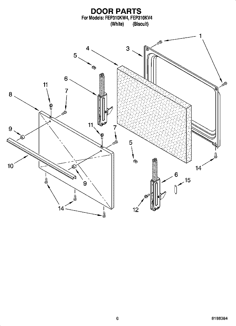 DOOR PARTS, OPTIONAL PARTS Diagram and Parts List for FEP310KV4  Roper Range