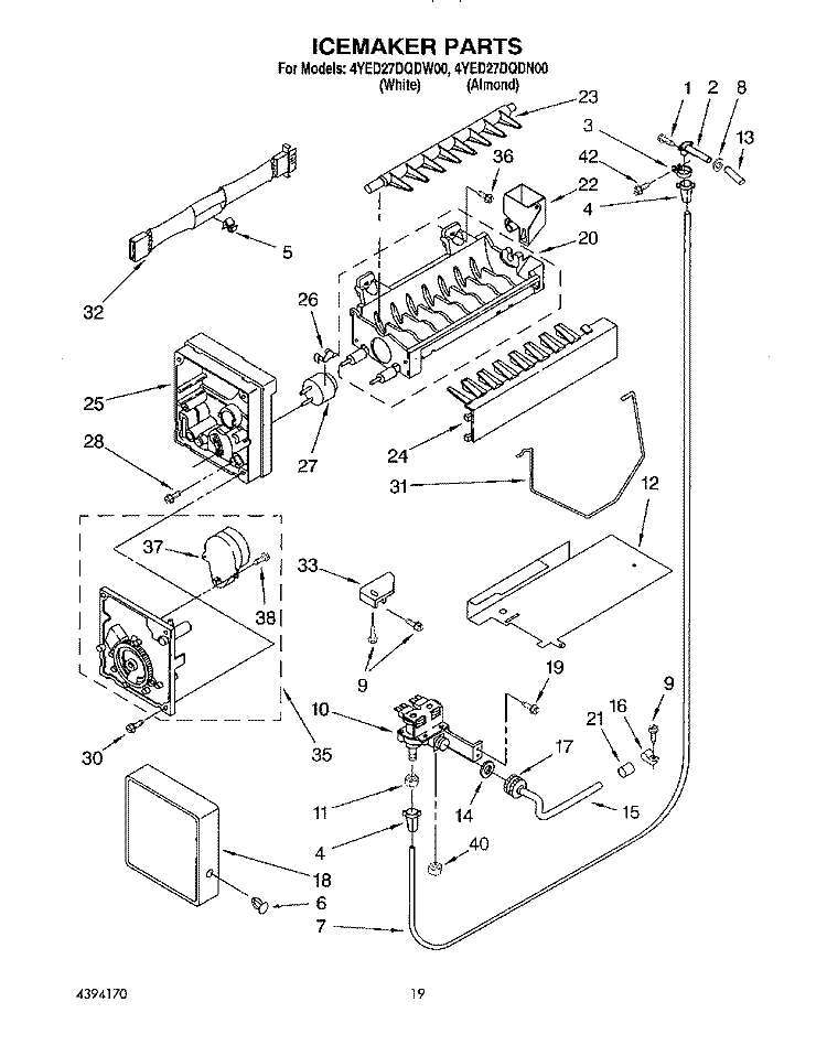 ICEMAKER, LIT/OPTIONAL Diagram and Parts List for 4YED27DQDW00  Whirlpool Refrigerator