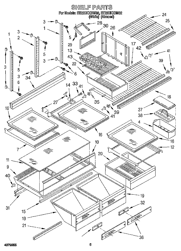 SHELF, LIT/OPTIONAL Diagram and Parts List for ET22DKXBN02  Whirlpool Refrigerator