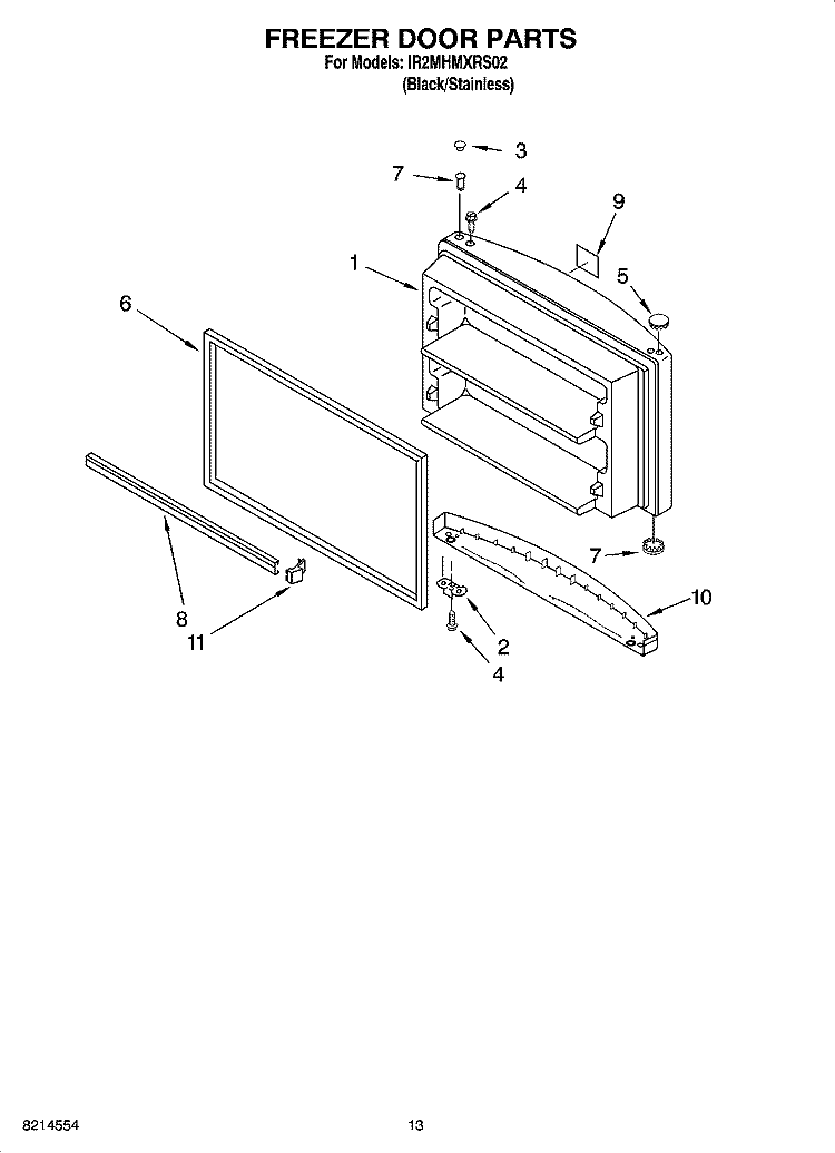 FREEZER DOOR PARTS, OPTIONAL PARTS Diagram and Parts List for IR2MHMXRS02  Whirlpool Refrigerator