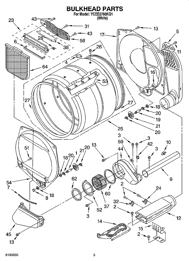 BULKHEAD PARTS, OPTIONAL PARTS (NOT INCLUDED) Diagram and Parts List for YCEE2760KQ1  Whirlpool Dryer