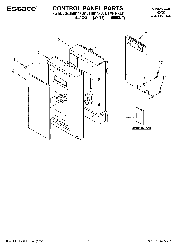 CONTROL PANEL PARTS Diagram and Parts List for TMH14XLQ1  Estate Microwave
