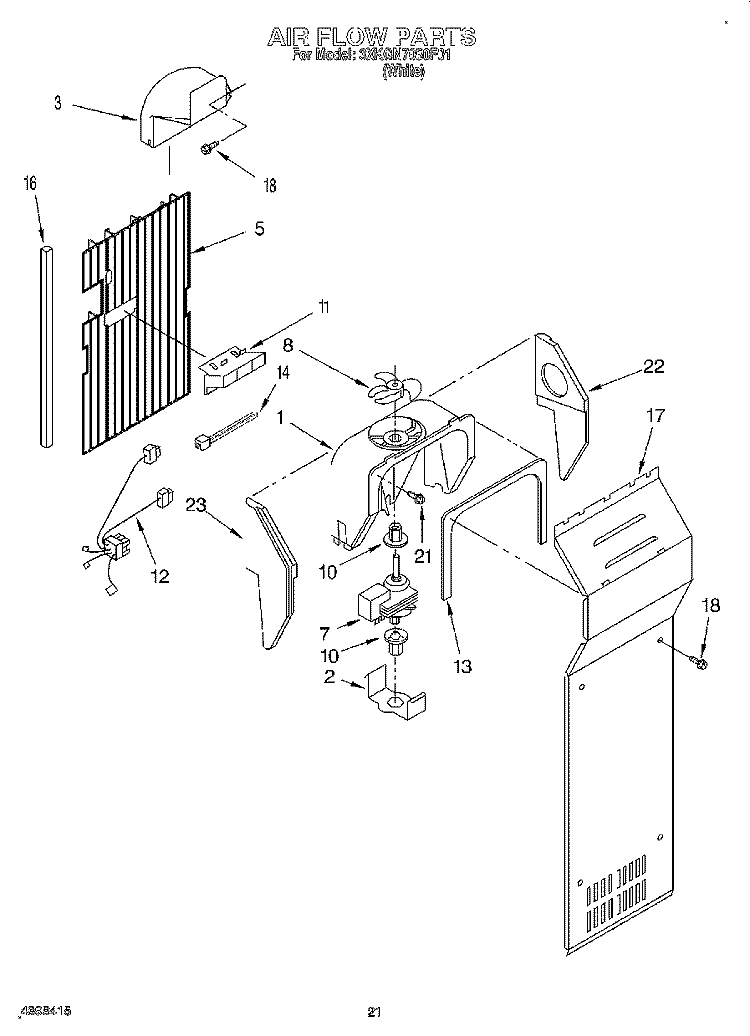 AIR FLOW, OPTIONAL Diagram and Parts List for 3XKGN7050F01  Whirlpool Refrigerator