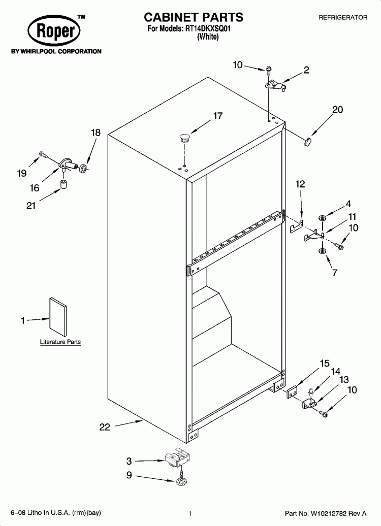 CABINET PARTS Diagram and Parts List for RT14DKXSQ01  Roper Refrigerator