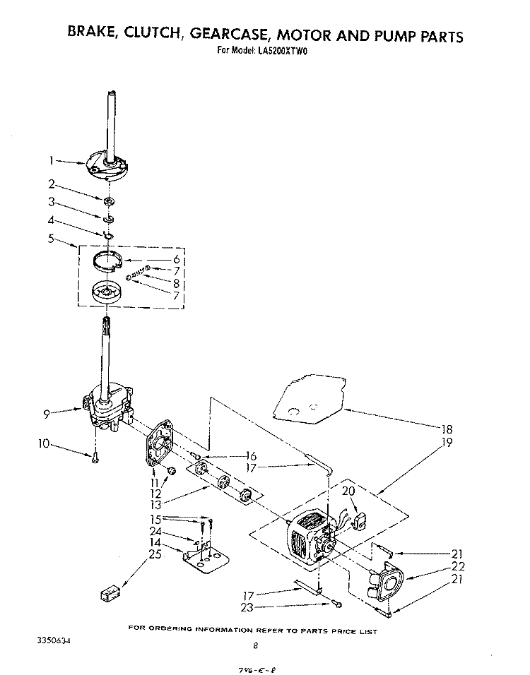 BRAKE, CLUTCH, GEARCASE, MOTOR AND PUMP Diagram and Parts List for LA5200XTM0  Whirlpool Washer