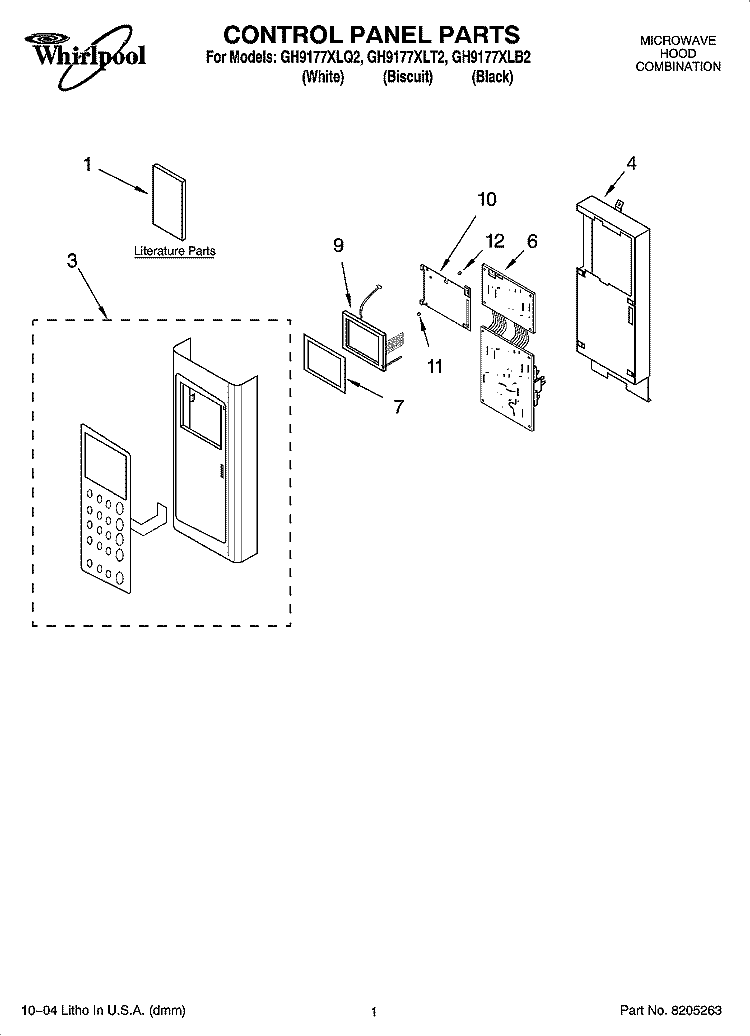 CONTROL PANEL PARTS Diagram and Parts List for GH9177XLT2  Whirlpool Microwave