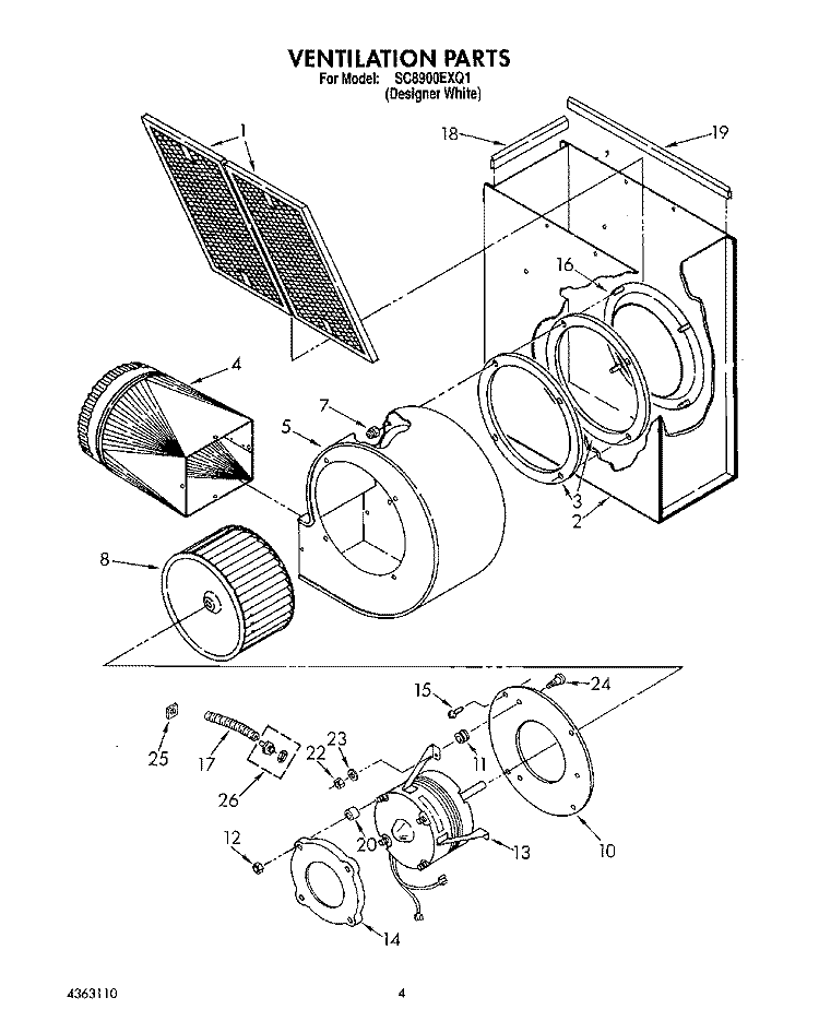 VENTILATION Diagram and Parts List for SC8900EXQ1  Whirlpool Cooktop