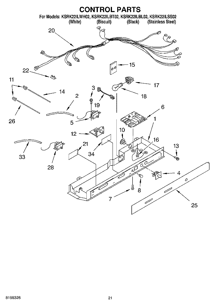 CONTROL, OPTIONAL Diagram and Parts List for KSRK22ILBL02  KitchenAid Refrigerator