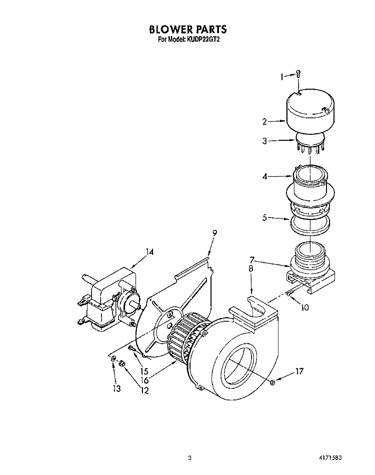 BLOWER Diagram and Parts List for KUDP22GT2  KitchenAid Dishwasher