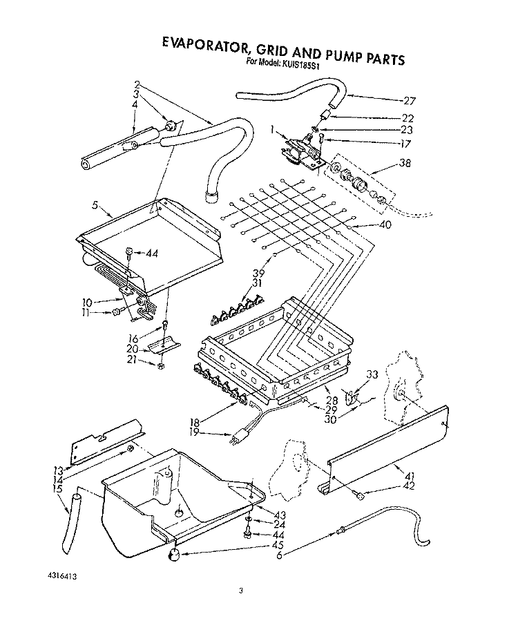 EVAPORATOR, GRID AND PUMP Diagram and Parts List for KUIS185S1  KitchenAid Ice Maker