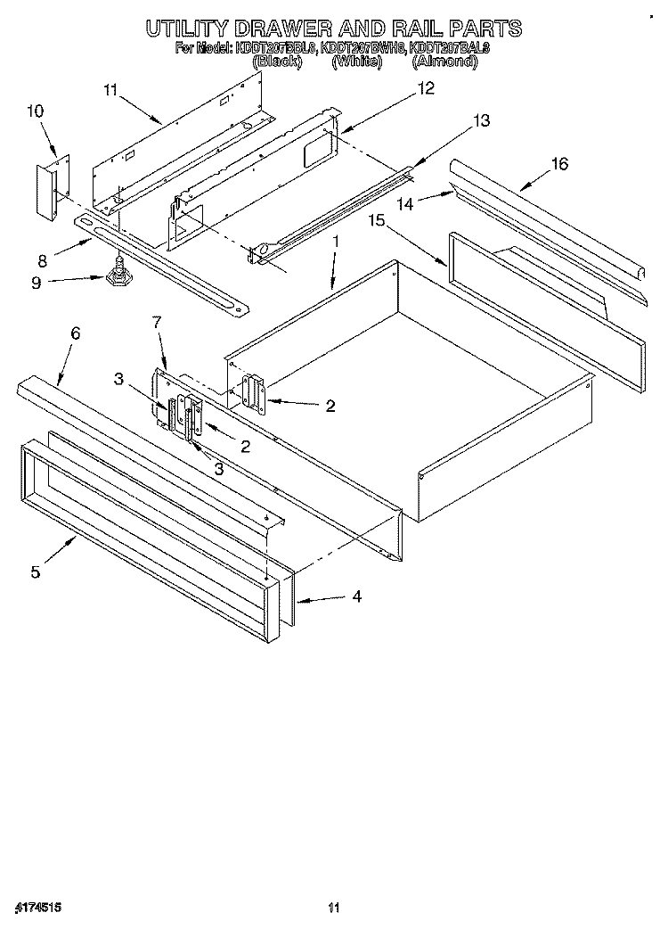 UTILITY DRAWER AND RAIL Diagram and Parts List for KDDT207BBL8  KitchenAid Range