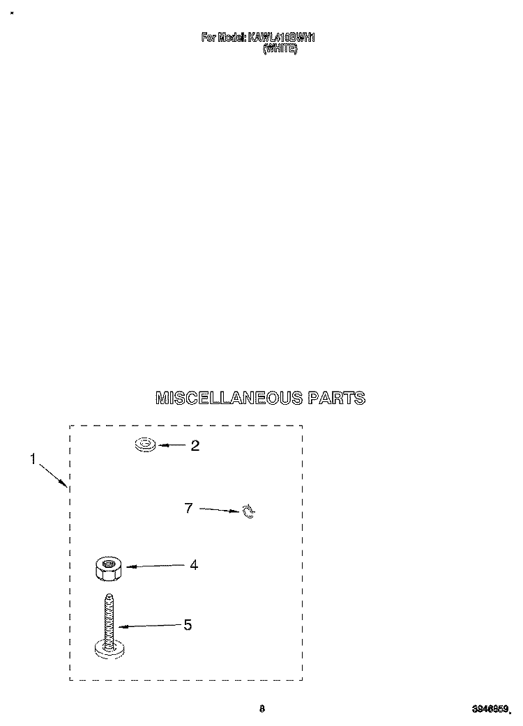 MISCELLANEOUS Diagram and Parts List for KAWL410BWH1  KitchenAid Washer