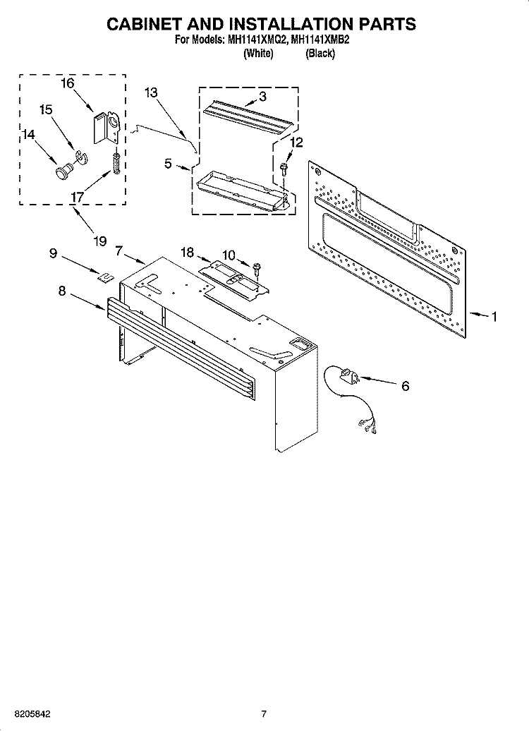 CABINET AND INSTALLATION PARTS Diagram and Parts List for MH1141XMB2  Whirlpool Microwave