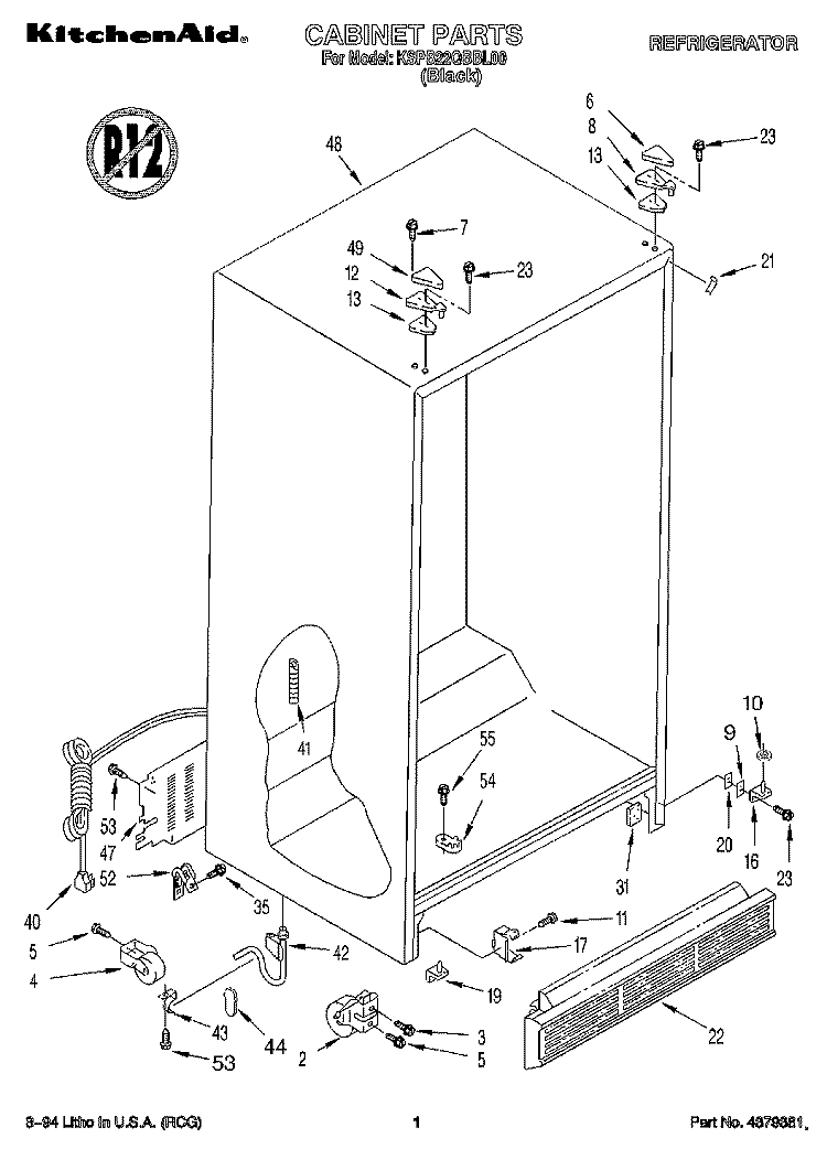 CABINET Diagram and Parts List for KSPB22QBBL00  KitchenAid Refrigerator