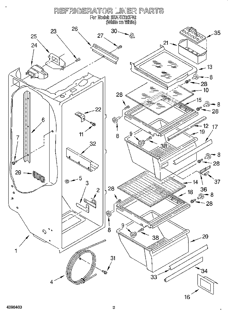 REFRIGERATOR LINER Diagram and Parts List for 3XART720F02  Whirlpool Refrigerator
