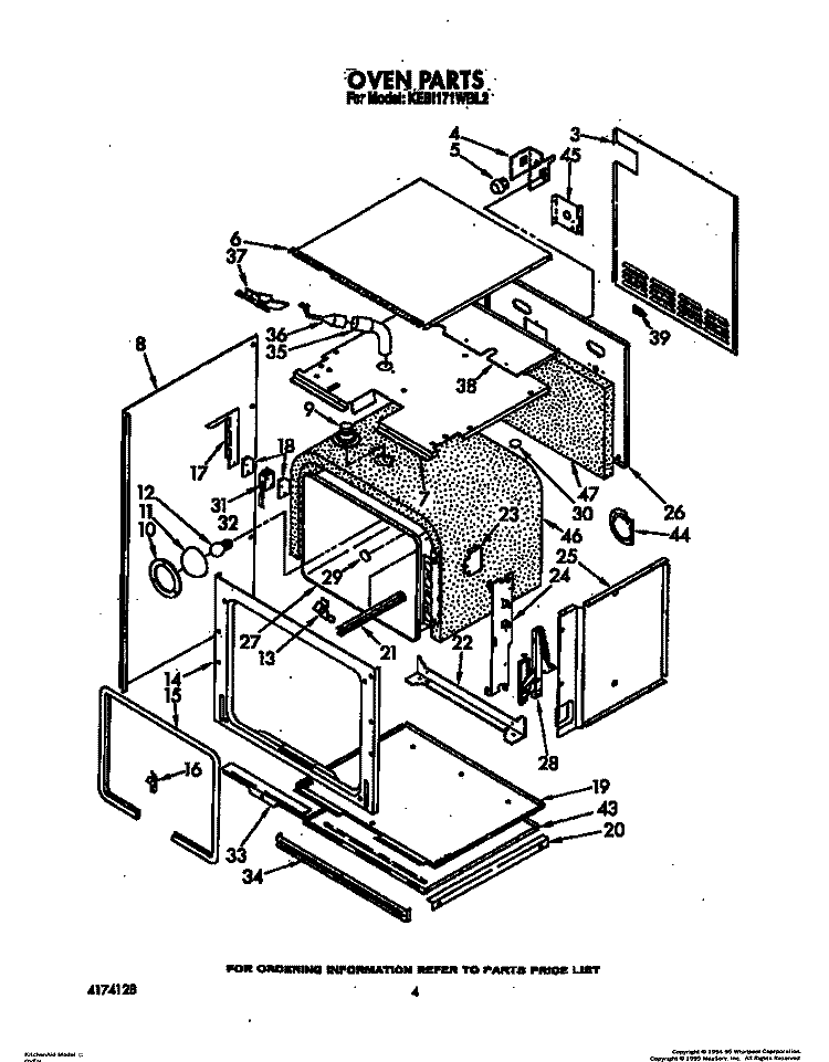 OVEN Diagram and Parts List for KEBI171WBL2  KitchenAid Wall Oven
