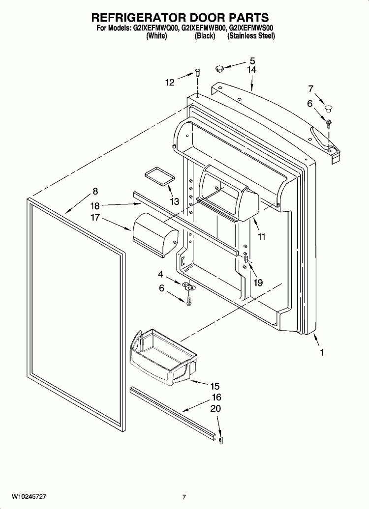 REFRIGERATOR DOOR PARTS Diagram and Parts List for G2IXEFMWB00  Whirlpool Refrigerator