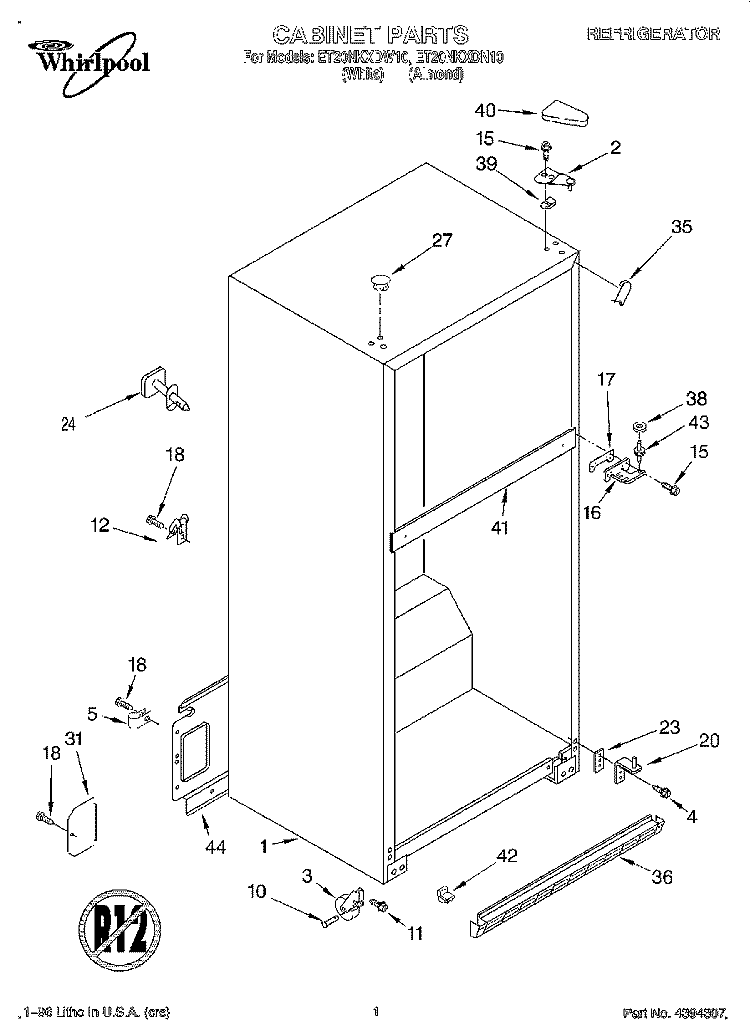 CABINET Diagram and Parts List for ET20NKXDN10  Whirlpool Refrigerator