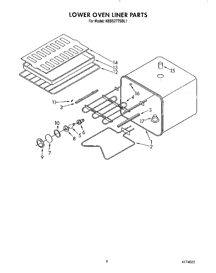 LOWER OVEN LINER Diagram and Parts List for KEBS177SBL0  KitchenAid Wall Oven