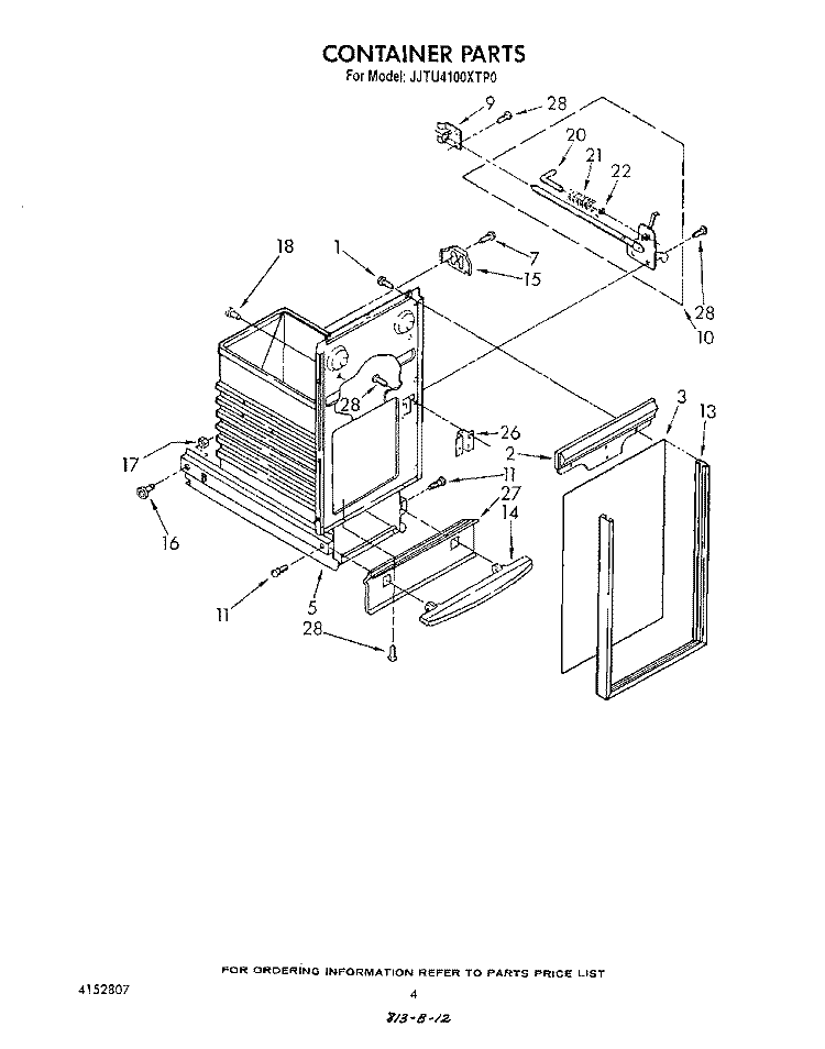 CONTAINER Diagram and Parts List for JJTU4100XTP0  Whirlpool Trash Compactor