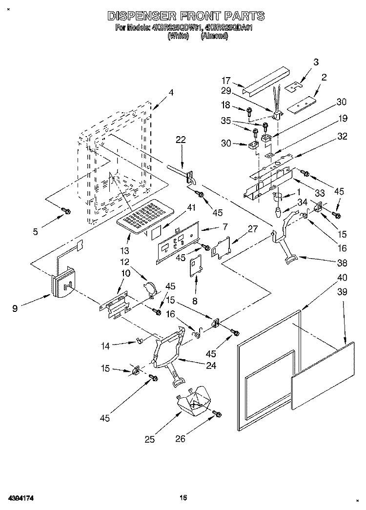 DISPENSER FRONT Diagram and Parts List for 4KSRS25QDW01  KitchenAid Refrigerator