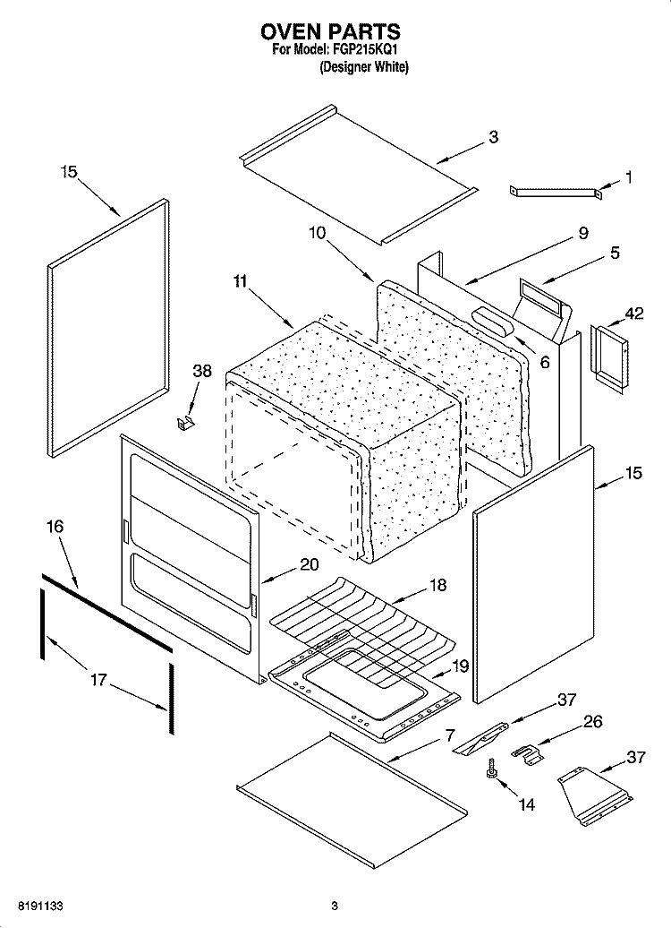 OVEN PARTS Diagram and Parts List for FGP215KQ1  Roper Range