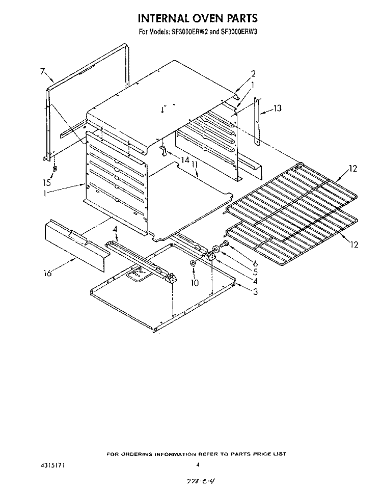 INTERNAL OVEN Diagram and Parts List for SF3000ERW3  Whirlpool Range