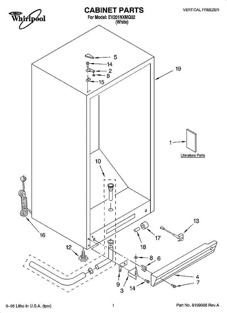 CABINET PARTS Diagram and Parts List for EV201NXMQ02  Whirlpool Freezer