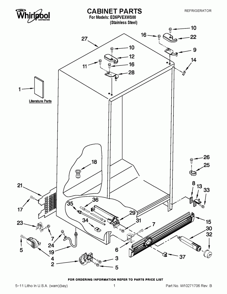 CABINET PARTS Diagram and Parts List for ED5PVEXWS00  Whirlpool Refrigerator