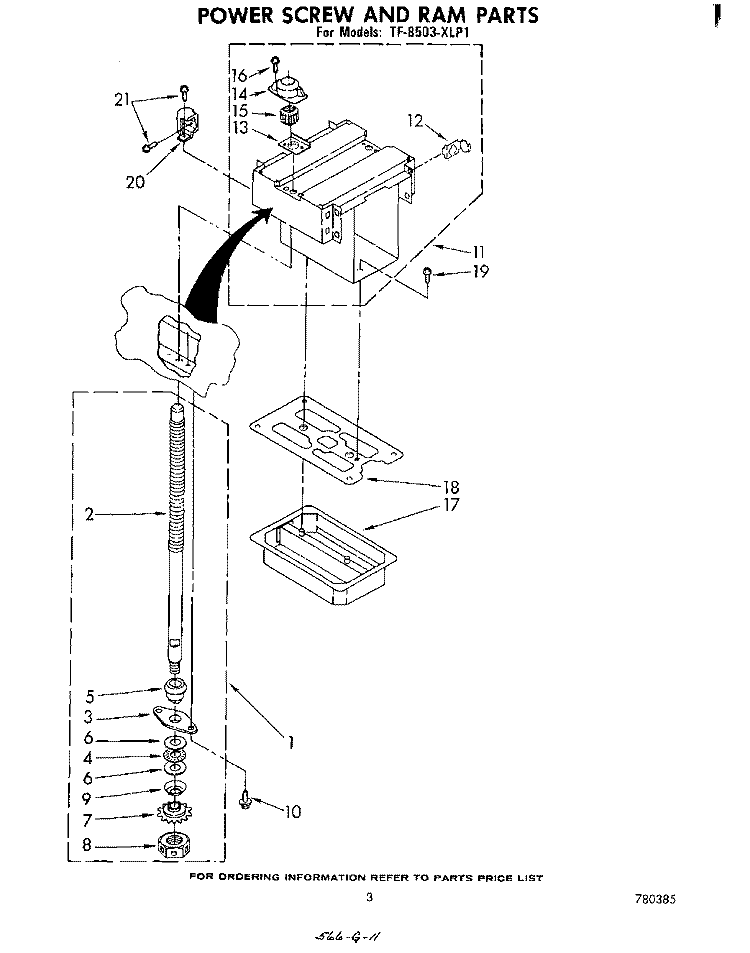 POWER SCREW AND RAM Diagram and Parts List for TF8503XLP1  Whirlpool Trash Compactor