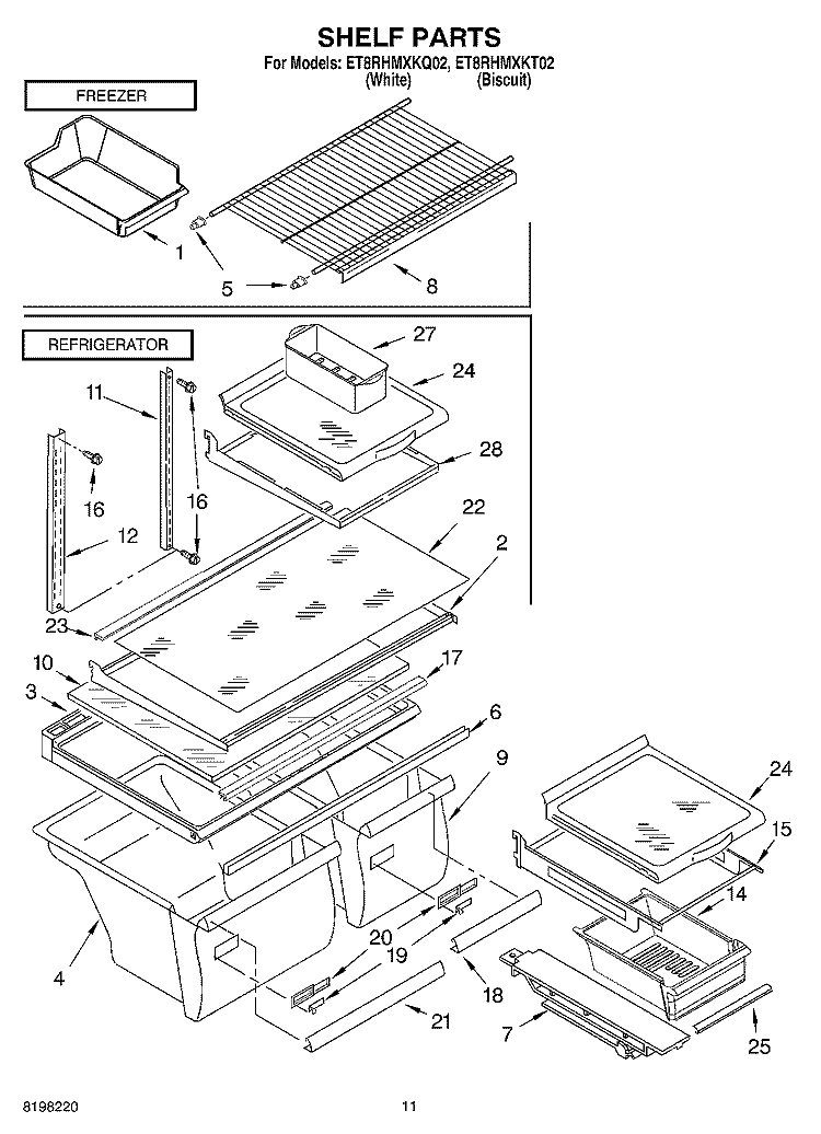 SHELF Diagram and Parts List for ET8RHMXKT02  Whirlpool Refrigerator