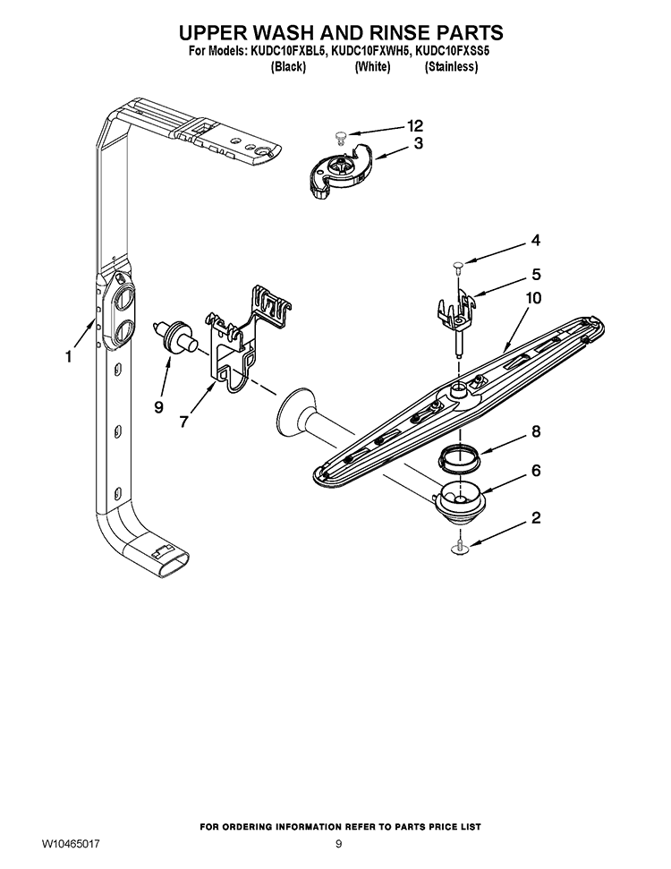 UPPER WASH AND RINSE PARTS Diagram and Parts List for KUDC10FXBL5  KitchenAid Dishwasher