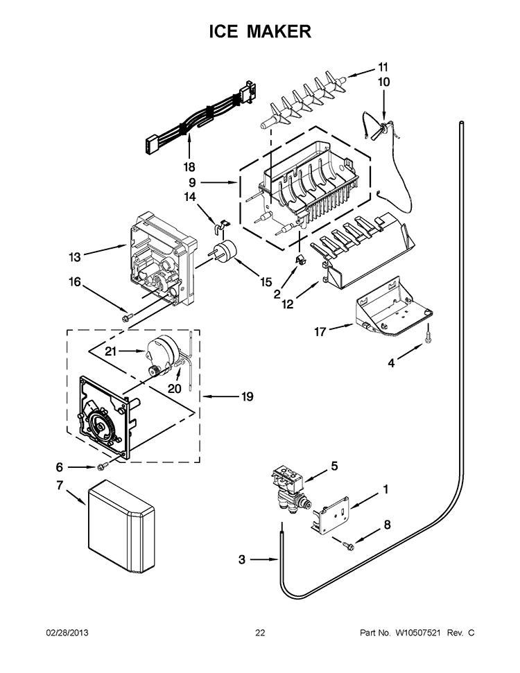 ICE MAKER Diagram and Parts List for WRL767SIAM00  Whirlpool Refrigerator