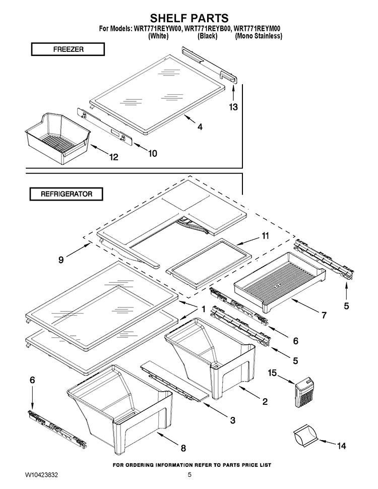 SHELF PARTS Diagram and Parts List for WRT771REYB00  Whirlpool Refrigerator