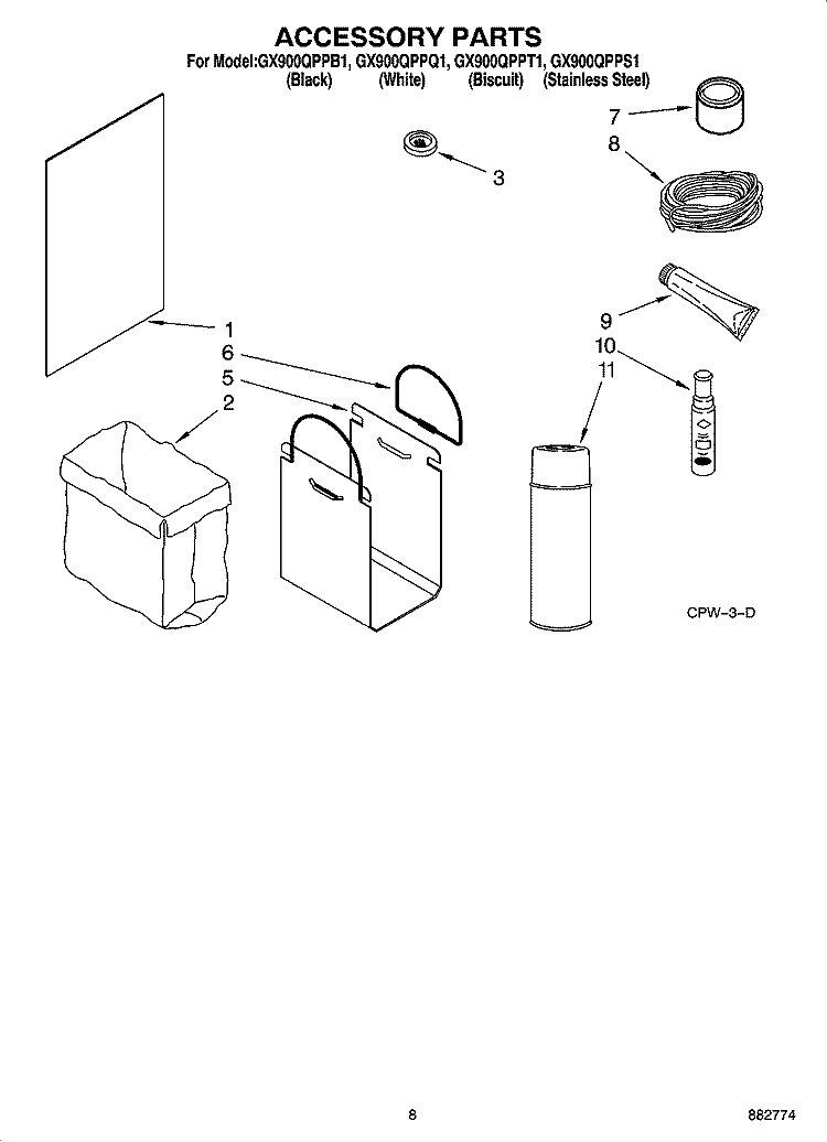 ACCESSORY PARTS Diagram and Parts List for GX900QPPS1  Whirlpool Trash Compactor