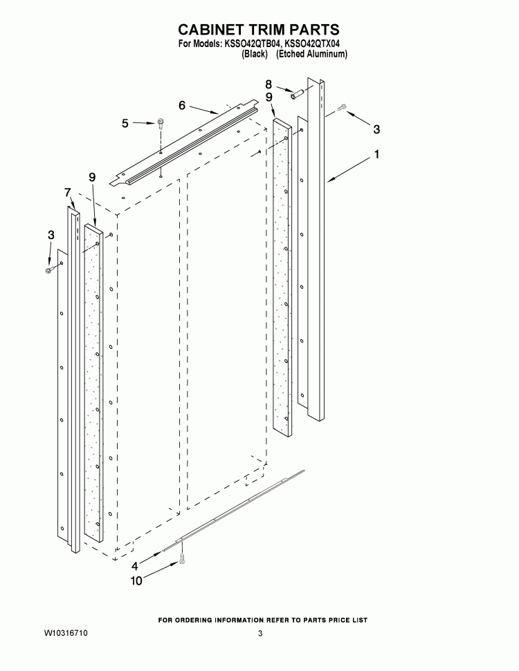 CABINET TRIM PARTS Diagram and Parts List for KSSO42QTX04  KitchenAid Refrigerator