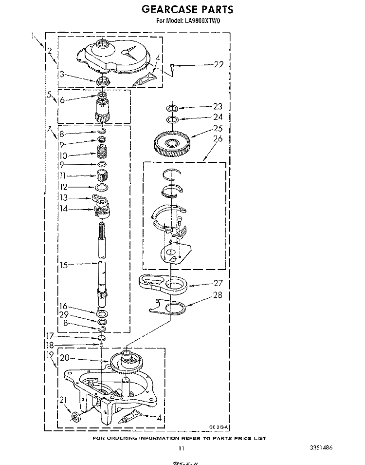 GEARCASE Diagram and Parts List for LA9800XTN0  Whirlpool Washer