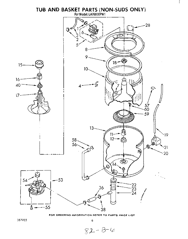 TUB AND BASKET (NON SUDS ONLY) Diagram and Parts List for LA7680XPW1  Whirlpool Washer