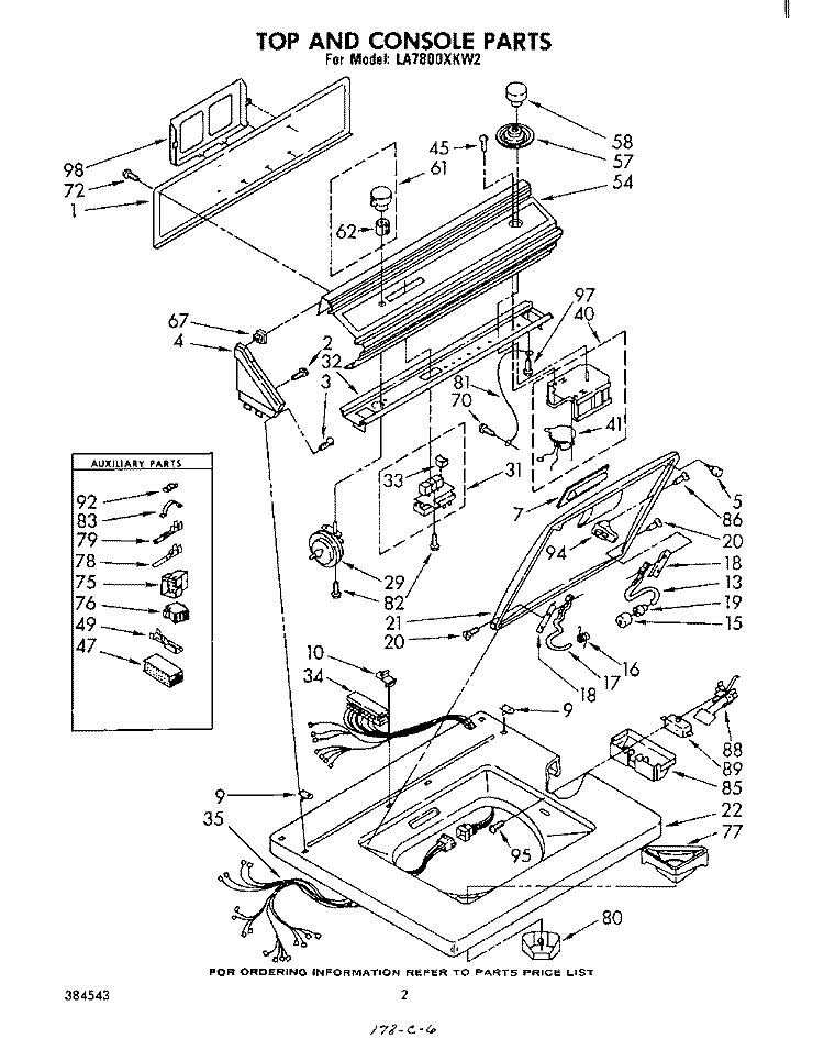 TOP AND CONSOLE Diagram and Parts List for LA7800XKW2  Whirlpool Washer