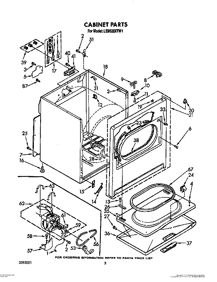 CABINET PARTS Diagram and Parts List for LE9520XTW1  Whirlpool Dryer