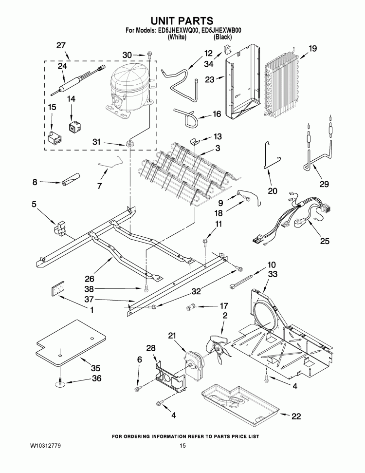 UNIT PARTS Diagram and Parts List for ED5JHEXWQ00  Whirlpool Refrigerator