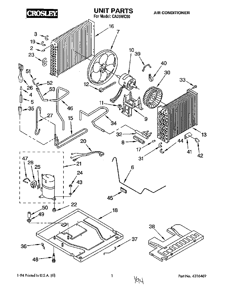 UNIT, LITERATURE Diagram and Parts List for CA25WC50  Whirlpool Air Conditioner