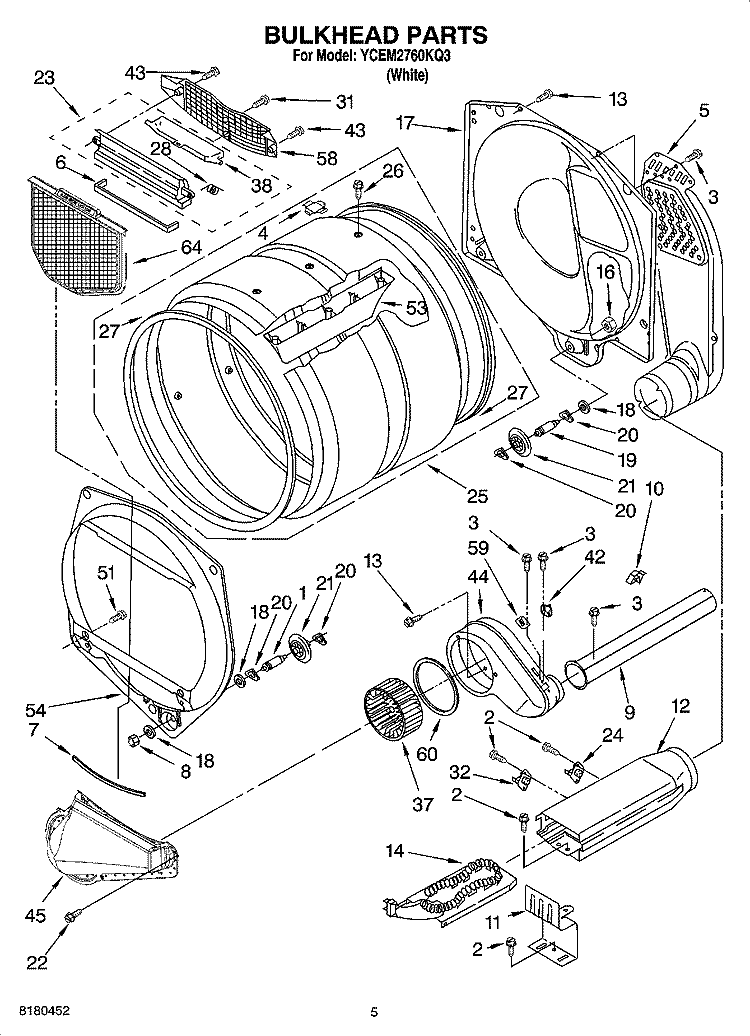 BULKHEAD PARTS, OPTIONAL PARTS (NOT INCLUDED) Diagram and Parts List for YCEM2760KQ3  Whirlpool Dryer